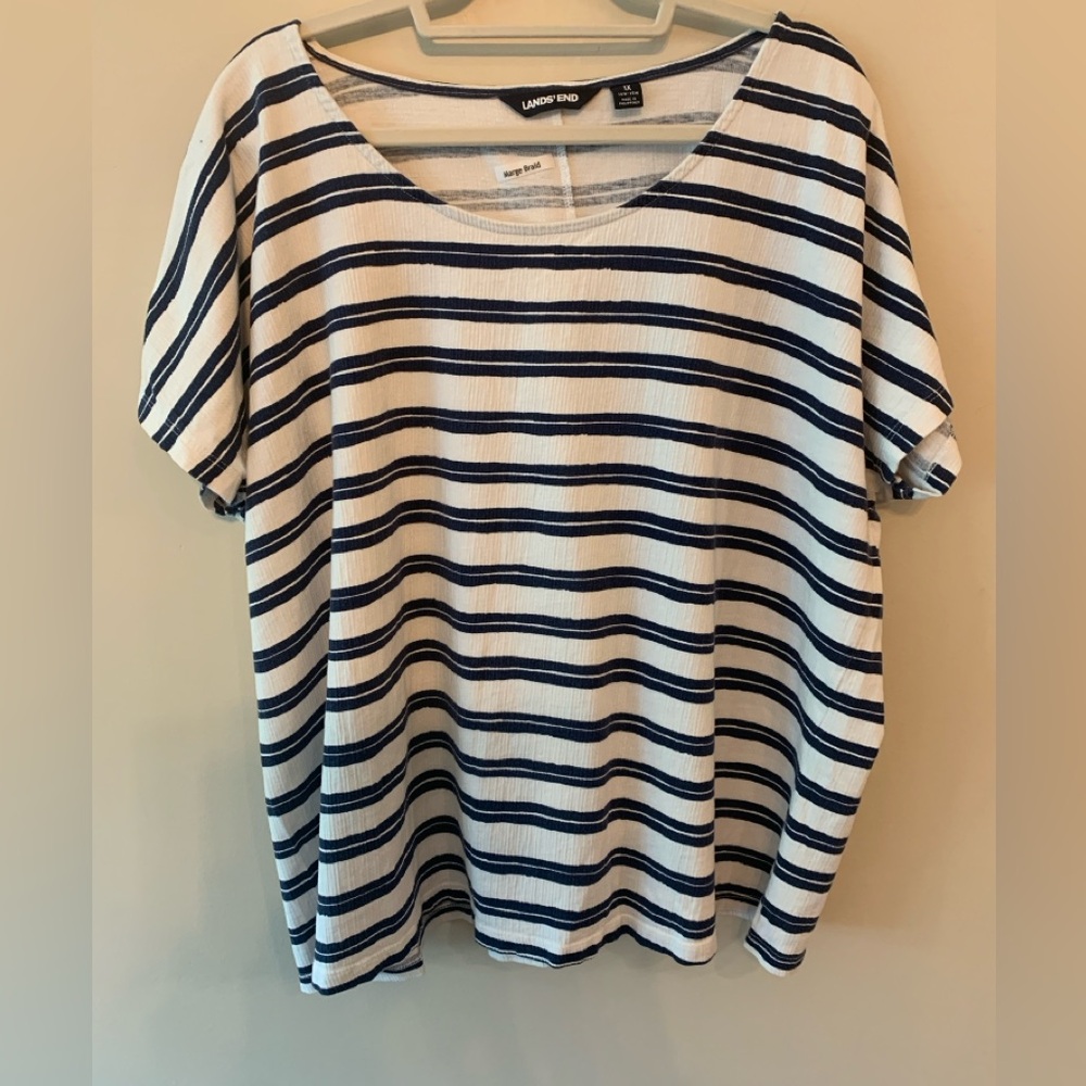 Lands' End Women's Short Sleeve Top - Navy and White Stripes